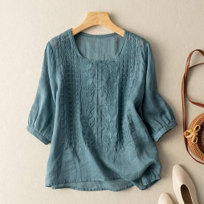 Womens Floral Relaxed Blouse, Lightweight Long Sleeve Tunic with Loose Fit