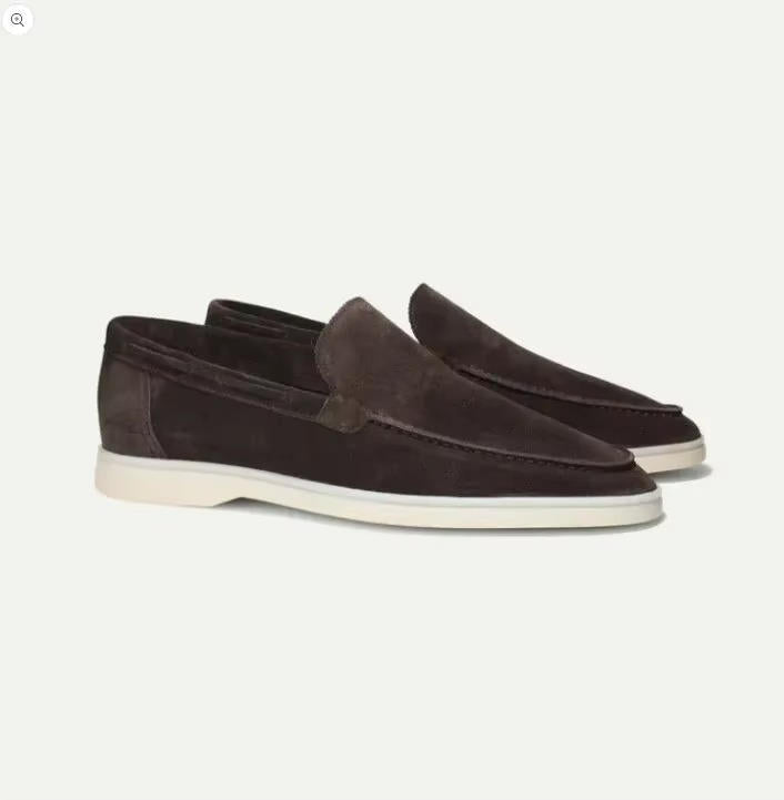 Slip On Suede Loafers with Hand Stitched Construction and Padded Collar