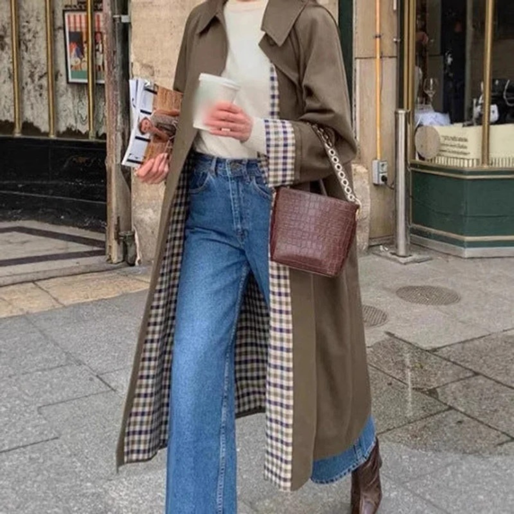 Women's Oversize Trench Coat in Khaki with Extended Length