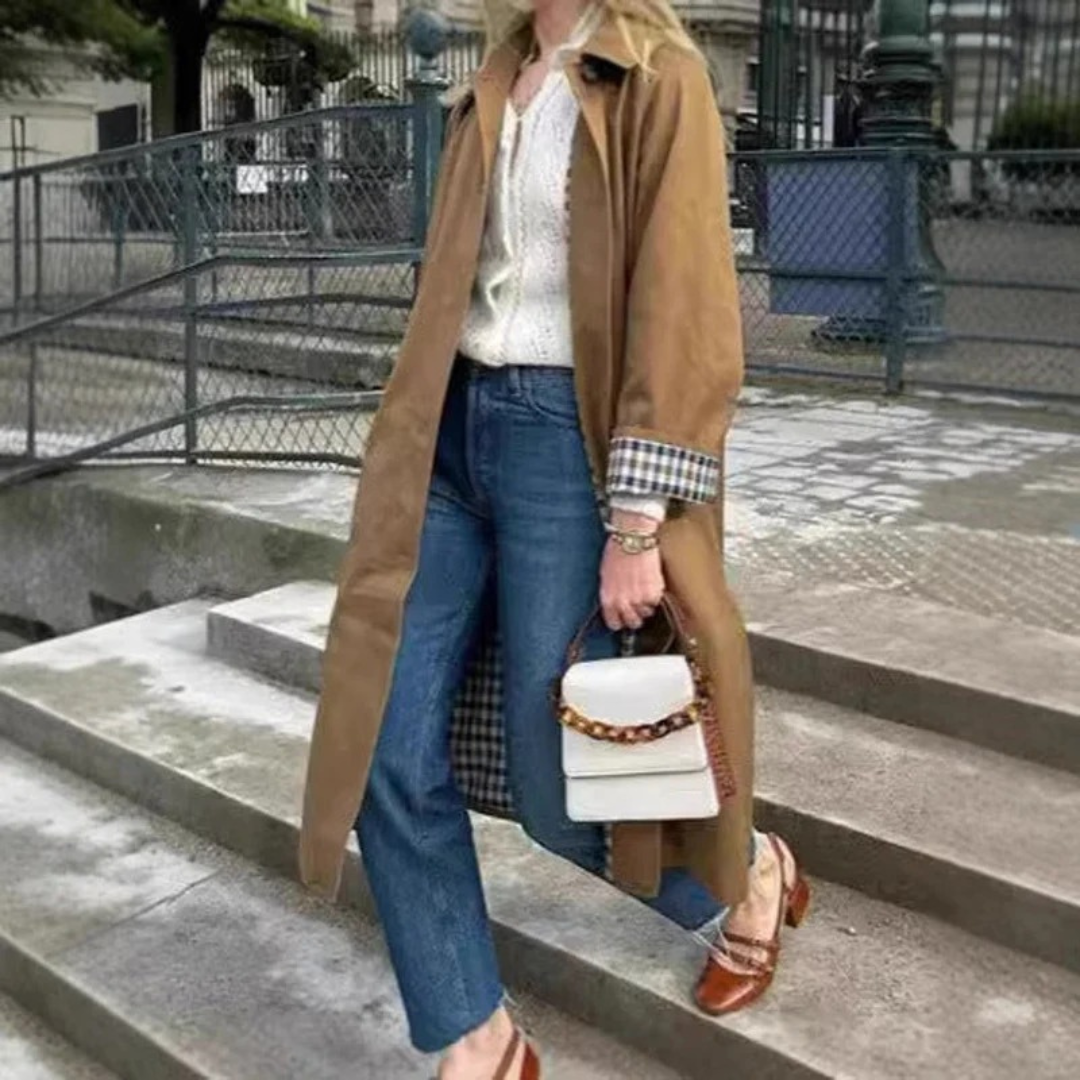 Women's Oversize Trench Coat in Khaki with Extended Length