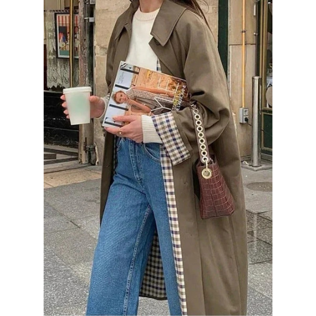 Women's Oversize Trench Coat in Khaki with Extended Length