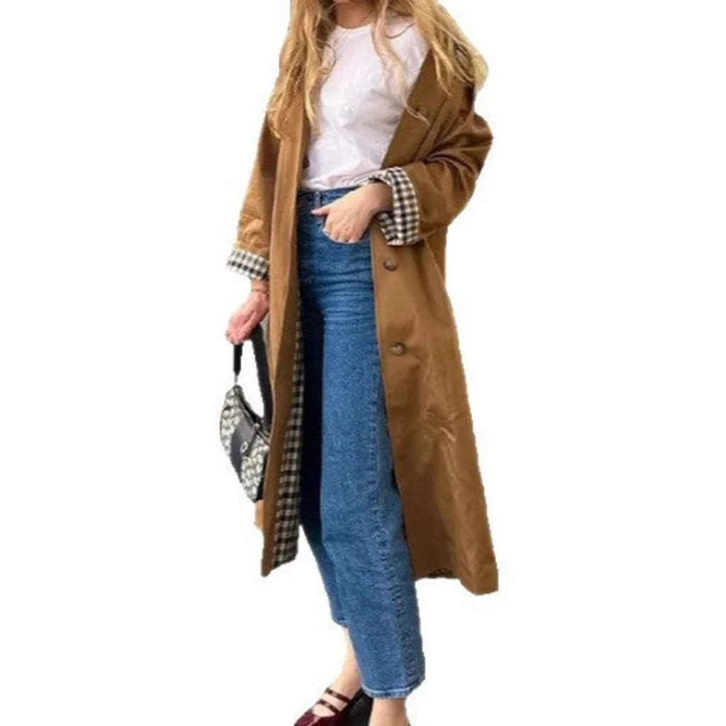 Women's Oversize Trench Coat in Khaki with Extended Length