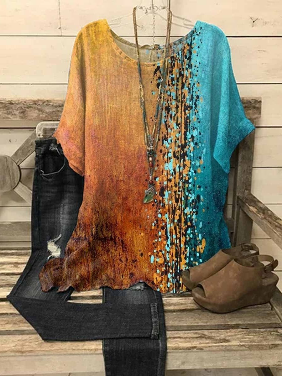 Womens Graphic Print Blouse with Half Sleeves and Relaxed Fit