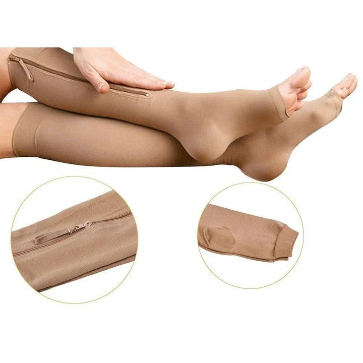 Compression Socks with Side Zipper and Graduated Pressure, 20-30 mmHg
