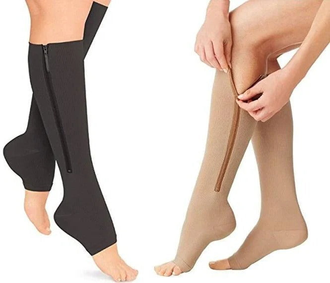 Compression Socks with Side Zipper and Graduated Pressure, 20-30 mmHg