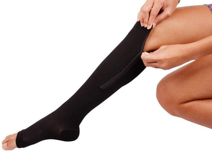 Compression Socks with Side Zipper and Graduated Pressure, 20-30 mmHg