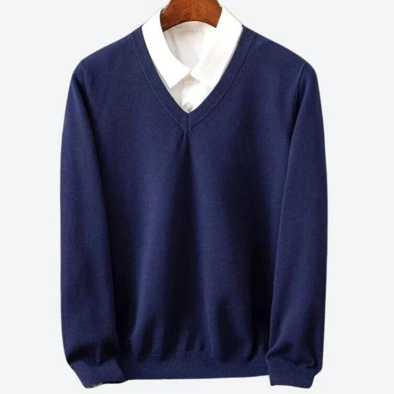 Mens Cashmere Crew Neck Sweater with Ribbed Finishing