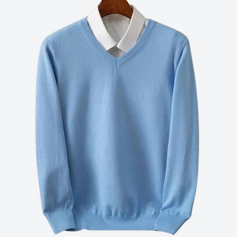 Mens Cashmere Crew Neck Sweater with Ribbed Finishing