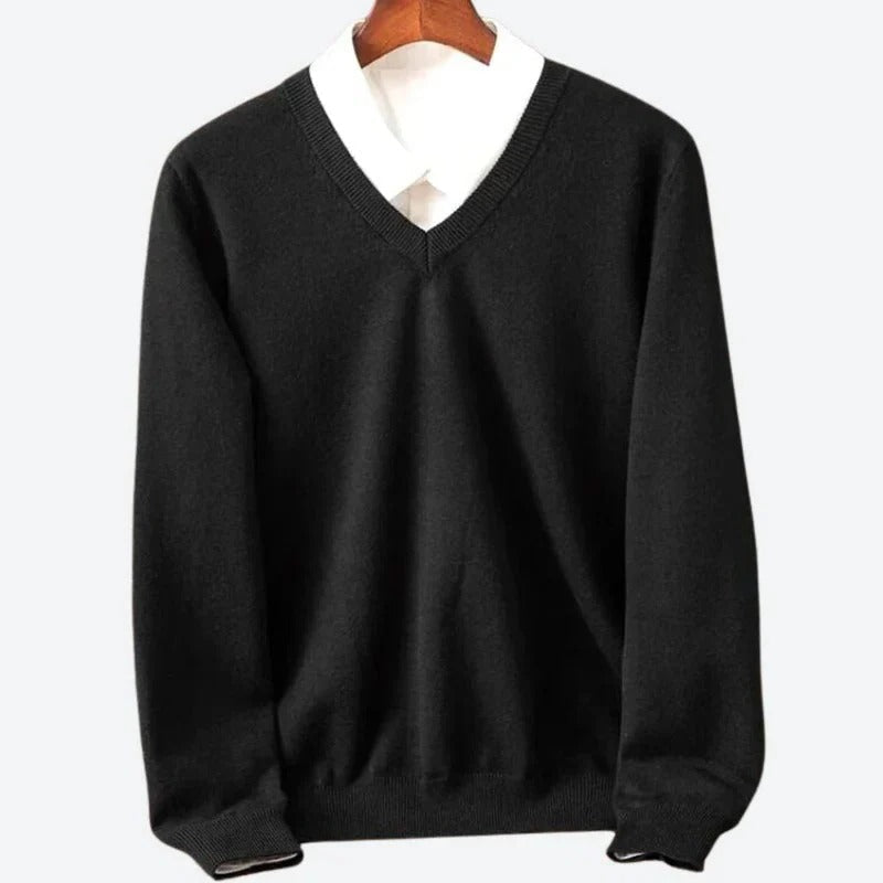 Mens Cashmere Crew Neck Sweater with Ribbed Finishing