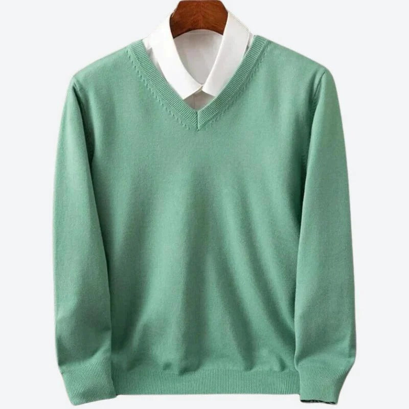 Mens Cashmere Crew Neck Sweater with Ribbed Finishing