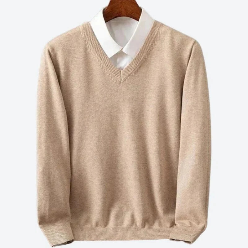 Mens Cashmere Crew Neck Sweater with Ribbed Finishing