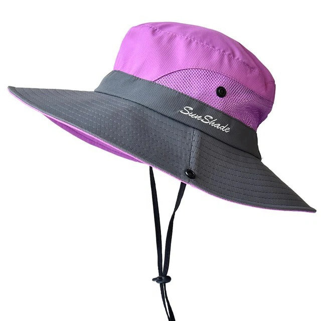 Wide Brim Sun Hat with UV Protection and Breathable Mesh, Foldable for Travel