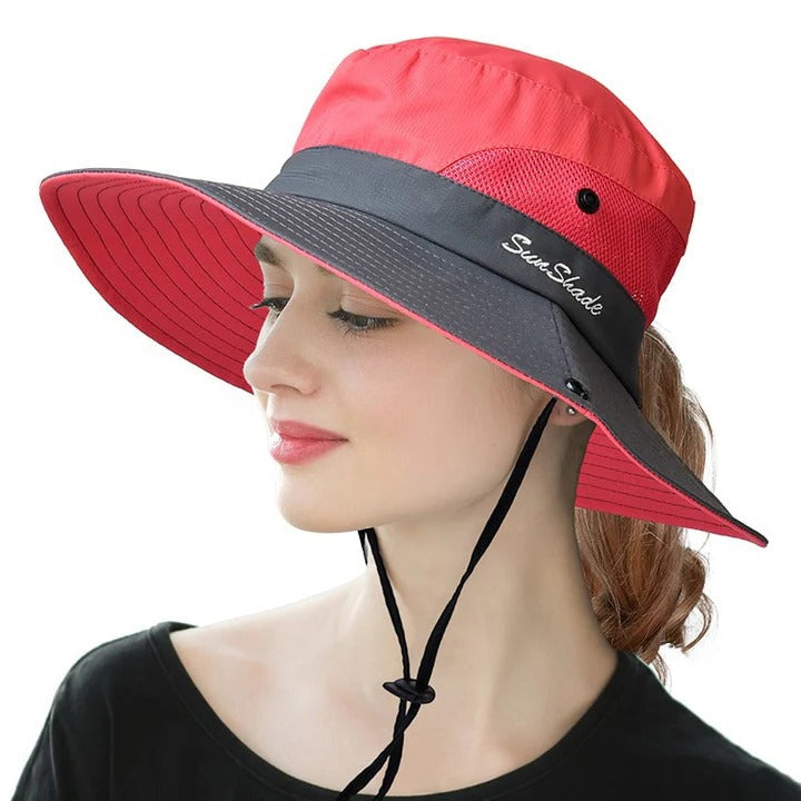 Wide Brim Sun Hat with UV Protection and Breathable Mesh, Foldable for Travel