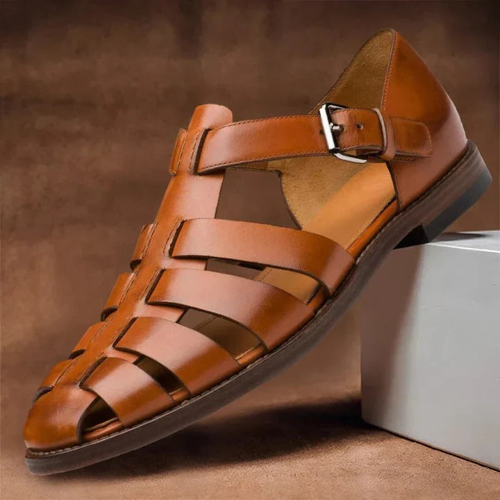 Mens Open-Toe Sandals with Buckle Strap Adjustment and Contoured Footbed