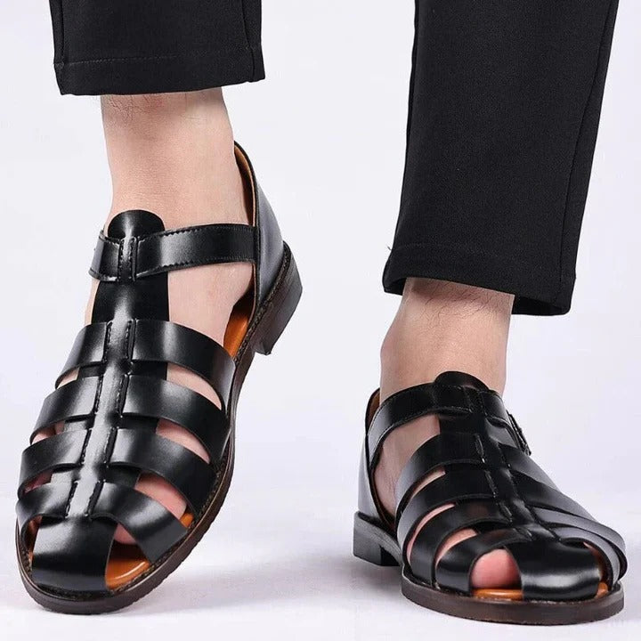 Mens Open-Toe Sandals with Buckle Strap Adjustment and Contoured Footbed