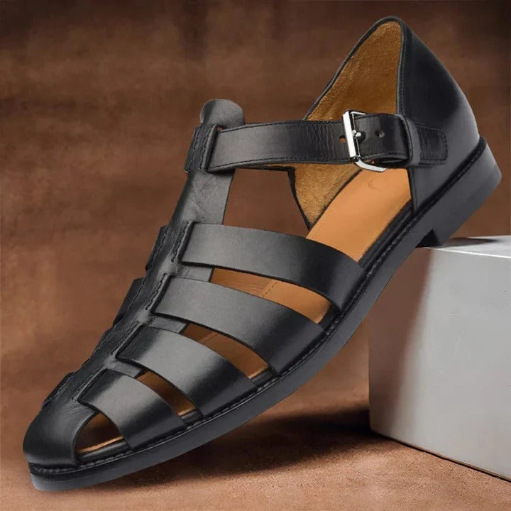 Mens Open-Toe Sandals with Buckle Strap Adjustment and Contoured Footbed