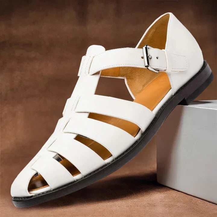 Mens Open-Toe Sandals with Buckle Strap Adjustment and Contoured Footbed