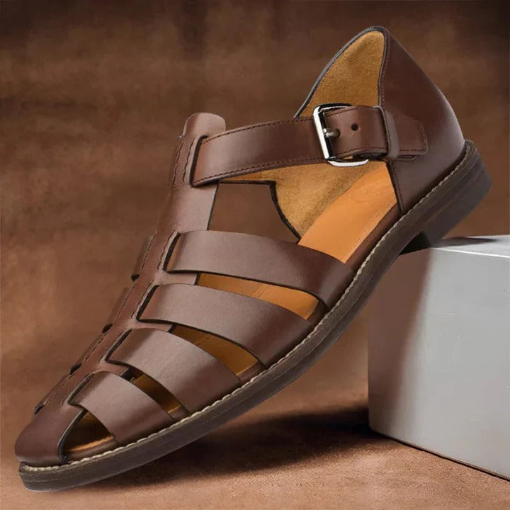 Mens Open-Toe Sandals with Buckle Strap Adjustment and Contoured Footbed