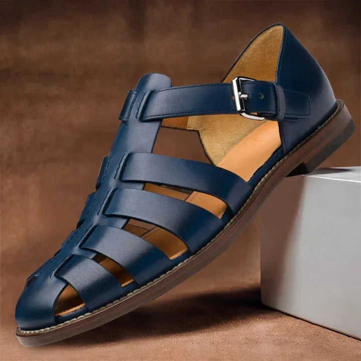 Mens Open-Toe Sandals with Buckle Strap Adjustment and Contoured Footbed
