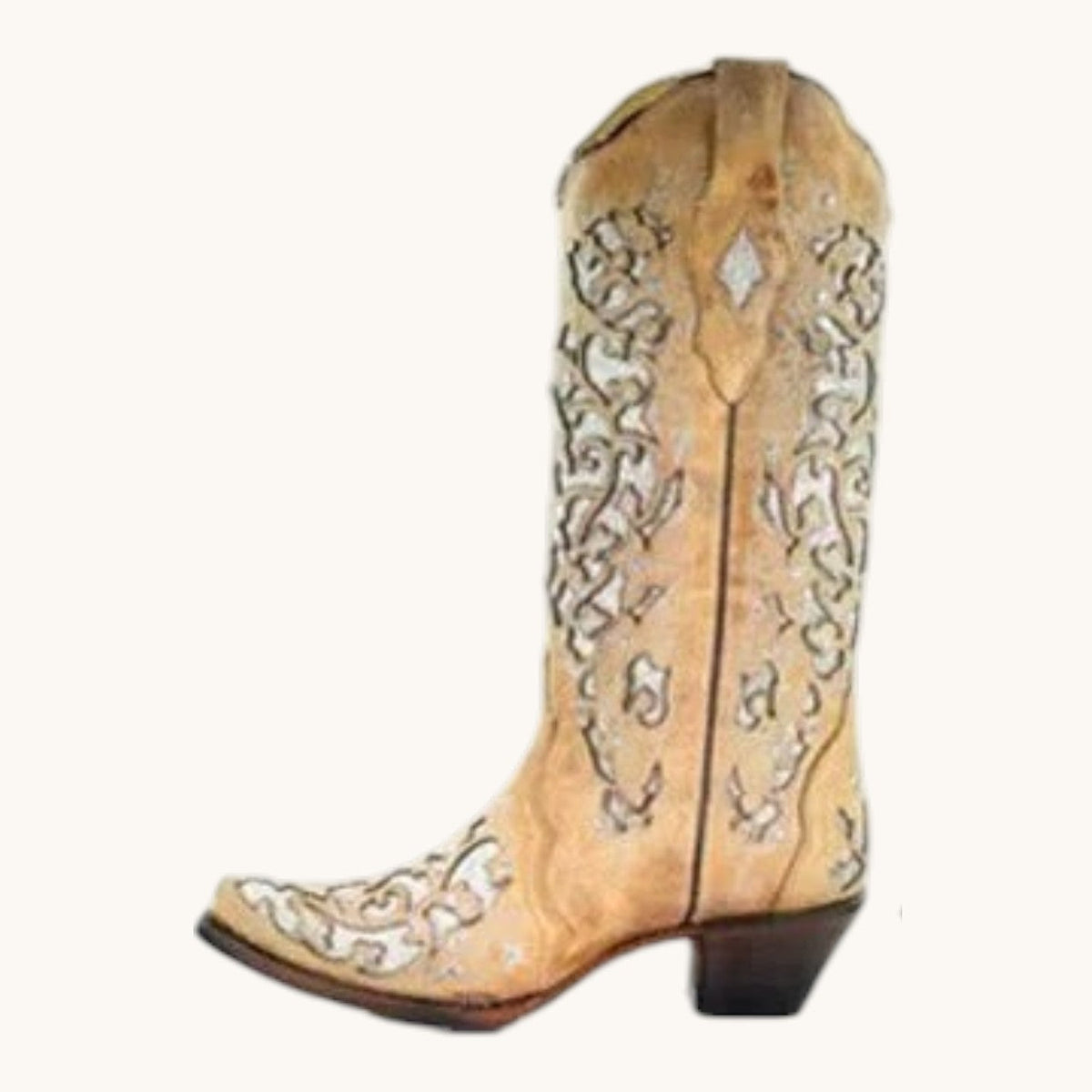Womens Knee High Boots with Sequined Embroidery and Pointed Toe, Block Heel