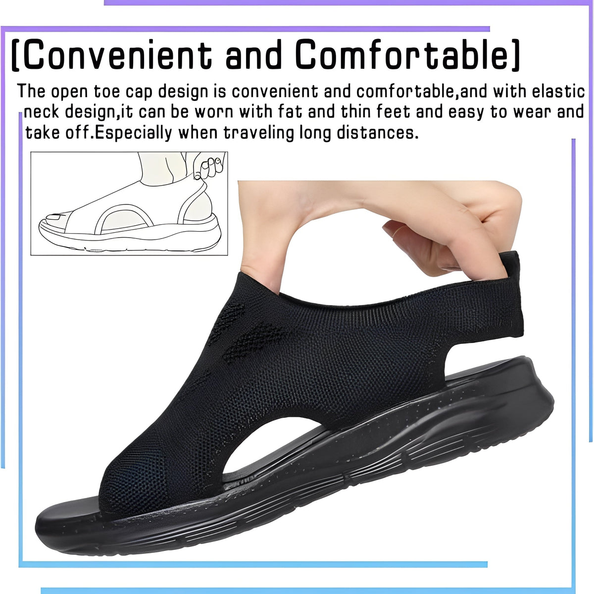 Womens Memory Foam Sandals with Arch Support and Breathable Mesh, Washable