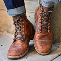 Mens Ankle High Boots with Hook and Loop Straps and Contoured Sole