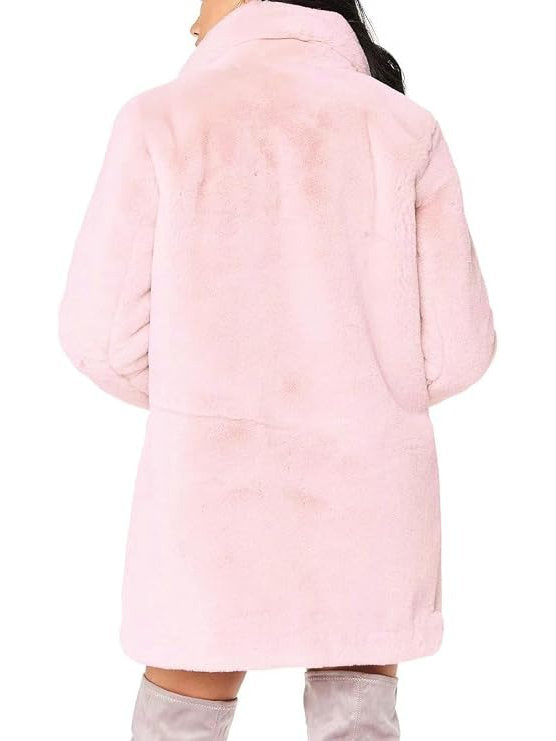 Womens Faux Fur Winter Coat, Warm Lapel Collar Lined Button Front Jacket