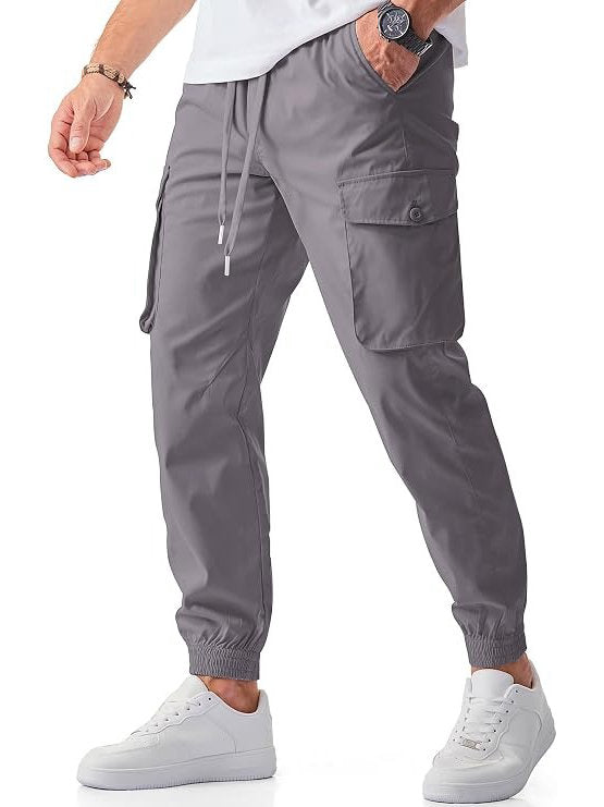 Mens Casual Cargo Jogger Pants, Stretch Elastic Waist Drawstring Tapered Sweatpants with Pockets