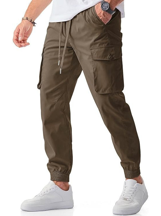 Mens Casual Cargo Jogger Pants, Stretch Elastic Waist Drawstring Tapered Sweatpants with Pockets