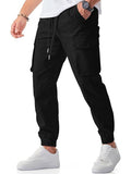 Mens Casual Cargo Jogger Pants, Stretch Elastic Waist Drawstring Tapered Sweatpants with Pockets