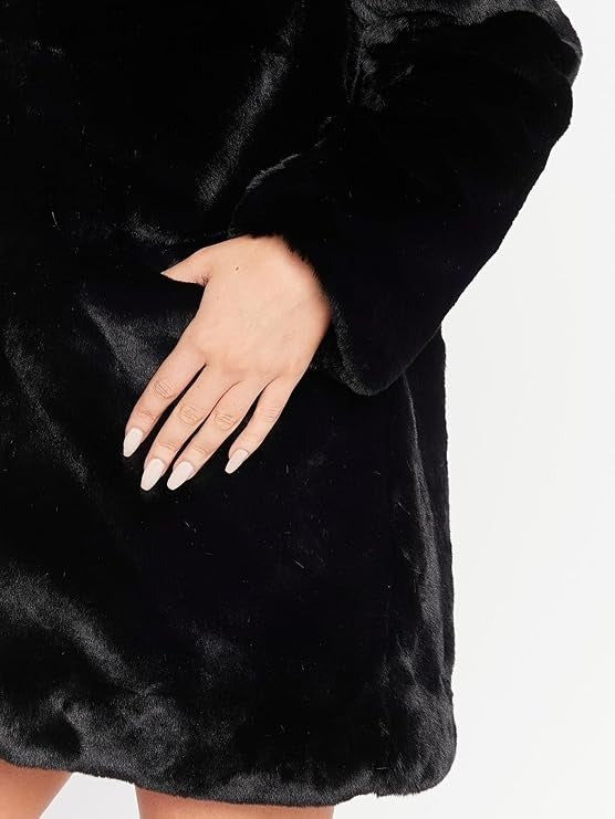 Womens Faux Fur Winter Coat, Warm Lapel Collar Lined Button Front Jacket