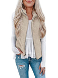 Womens Sherpa Fleece Vest, Fuzzy Lightweight Sleeveless Zipper Jacket with Pockets