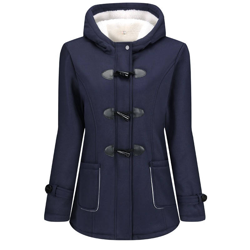 Womens Sherpa Lined Winter Jacket, Hooded Fleece Duffle Coat with Toggle Closure