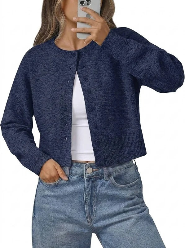 Womens Cropped Button Down Cardigan - Lightweight Knit Sweater