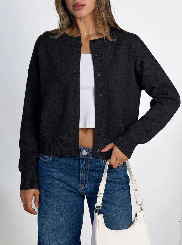 Womens Cropped Button Down Cardigan - Lightweight Knit Sweater
