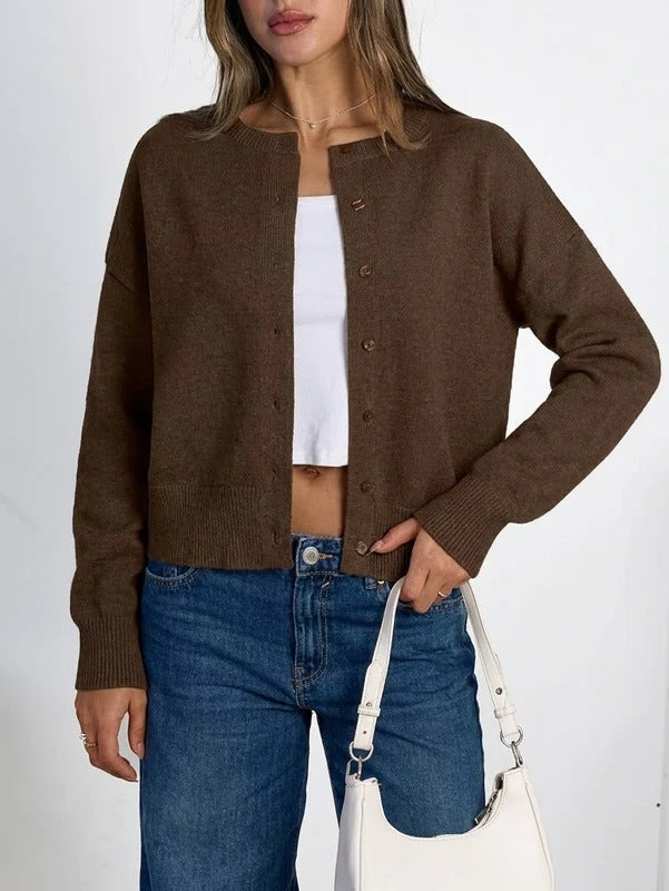 Womens Cropped Button Down Cardigan - Lightweight Knit Sweater