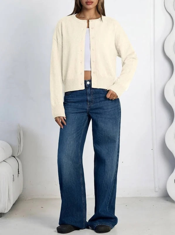 Womens Cropped Button Down Cardigan - Lightweight Knit Sweater