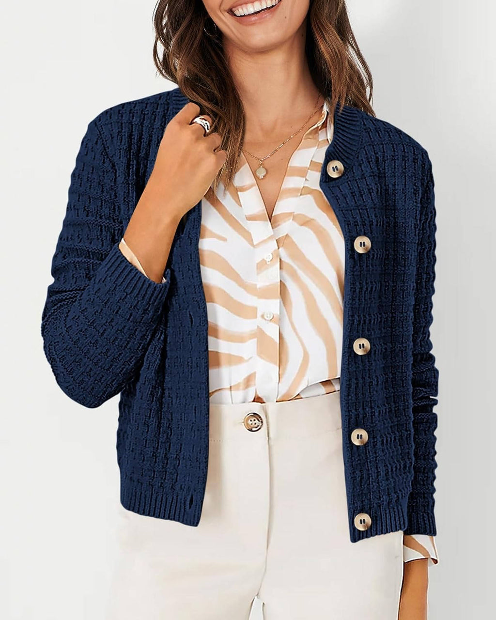 Womens Fall Lightweight Cardigan Sweater, Cozy Knit Cotton Long Sleeve Button Up Open Front
