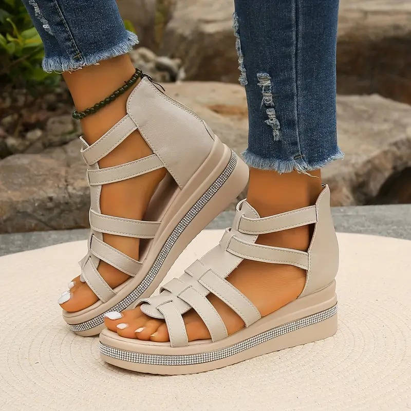 Rhinestone Comfort Sandals, Supportive Fashion Sandals for Walking and Daily Use