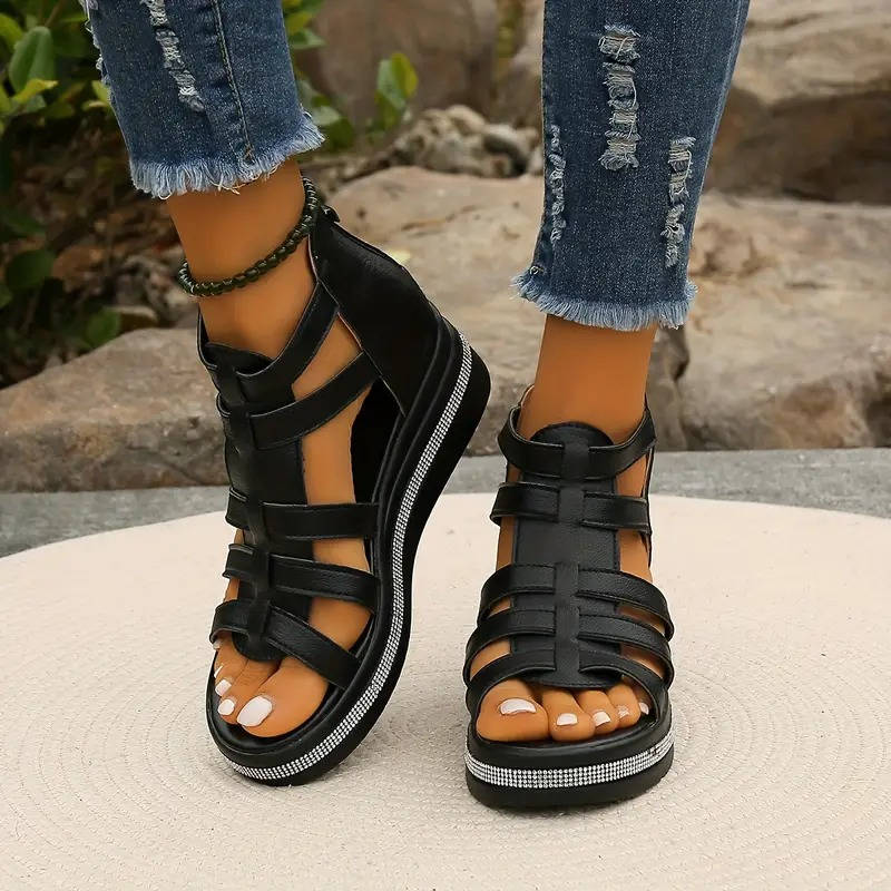 Rhinestone Comfort Sandals, Supportive Fashion Sandals for Walking and Daily Use