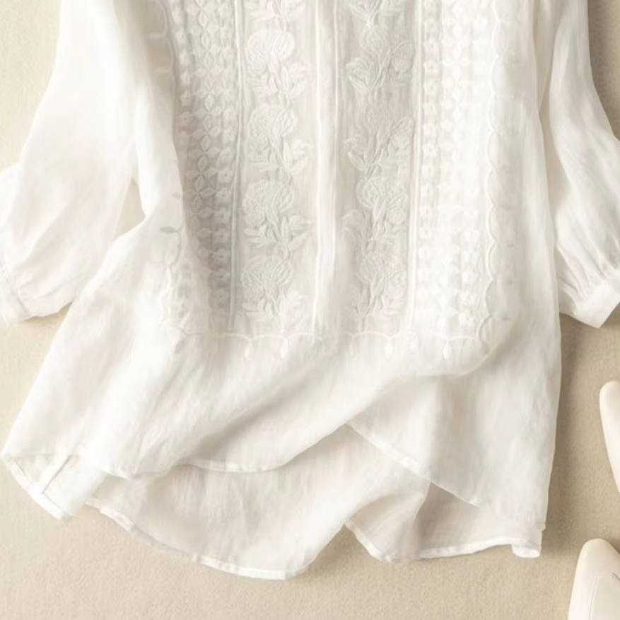 Womens Floral Relaxed Blouse, Lightweight Long Sleeve Tunic with Loose Fit