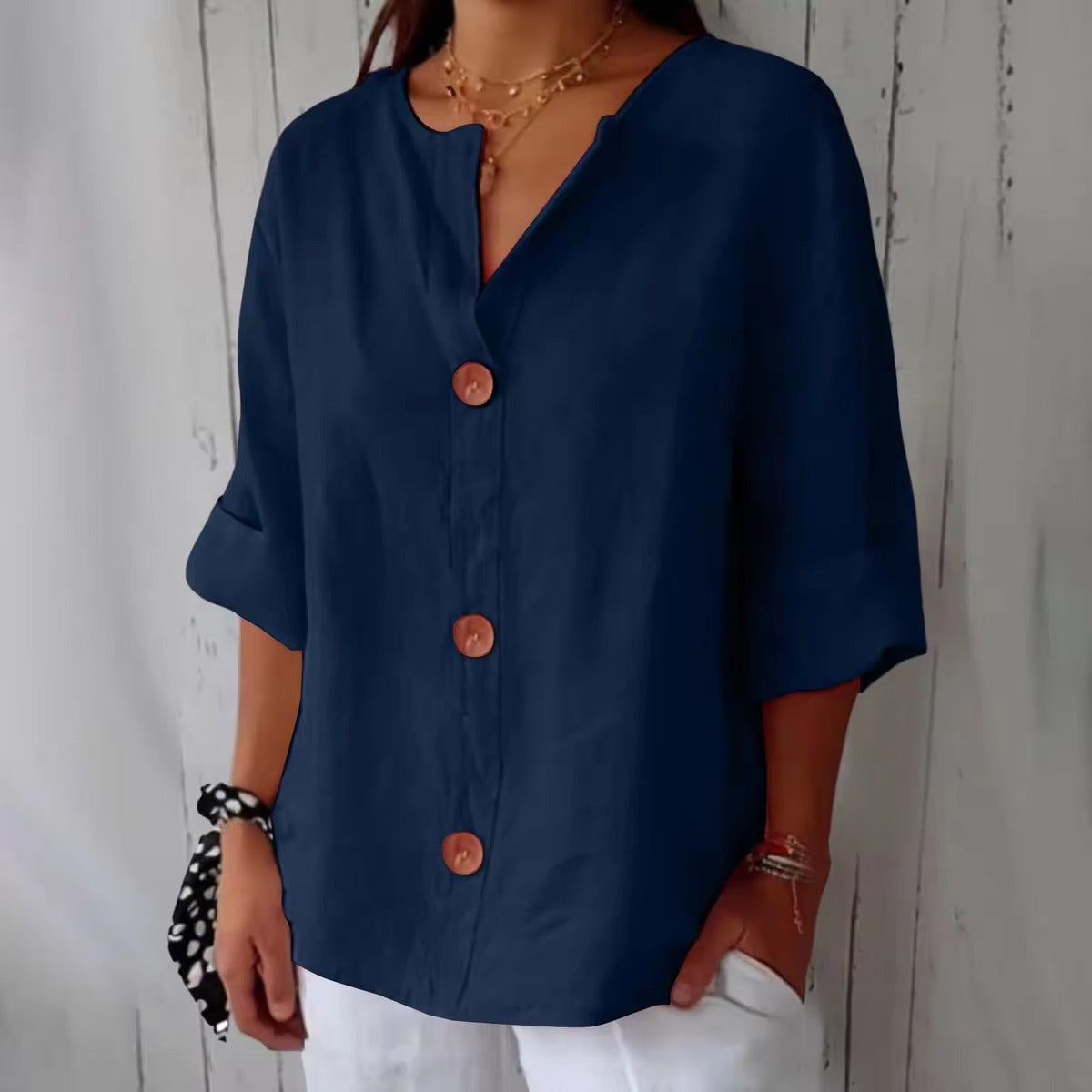 Womens Casual Blouse, Short Sleeve V Neck Top, Lightweight Button Front Summer Shirt