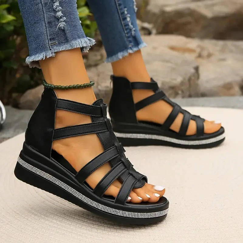 Rhinestone Comfort Sandals, Supportive Fashion Sandals for Walking and Daily Use