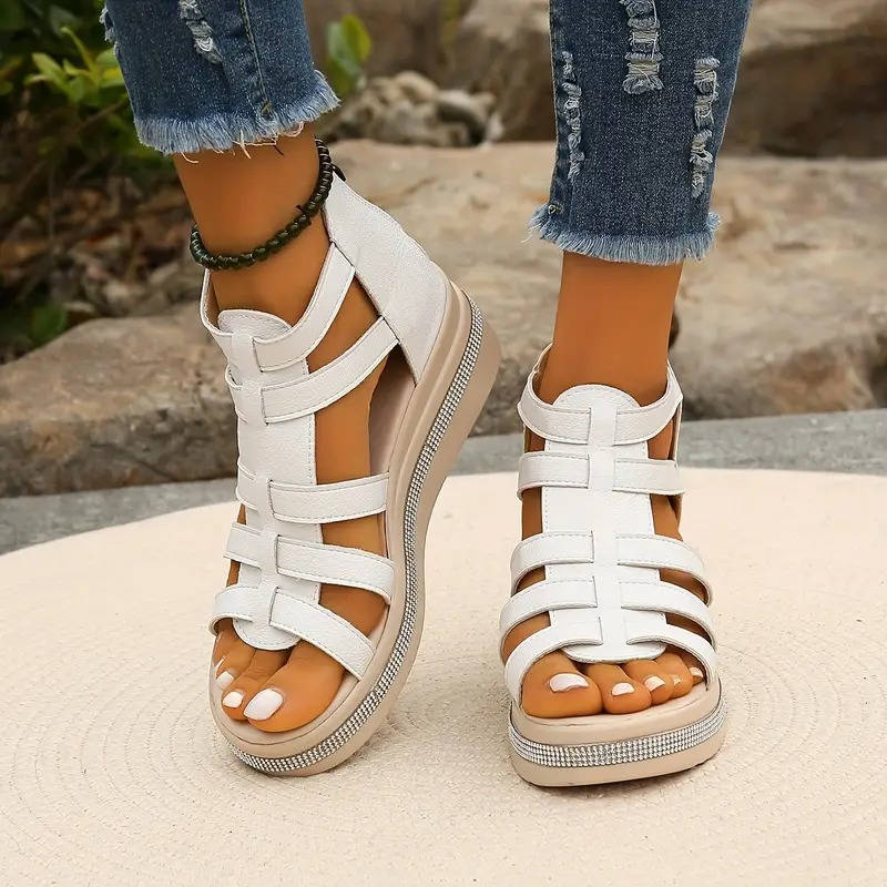 Rhinestone Comfort Sandals, Supportive Fashion Sandals for Walking and Daily Use