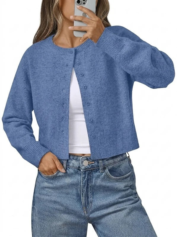 Womens Cropped Button Down Cardigan - Lightweight Knit Sweater