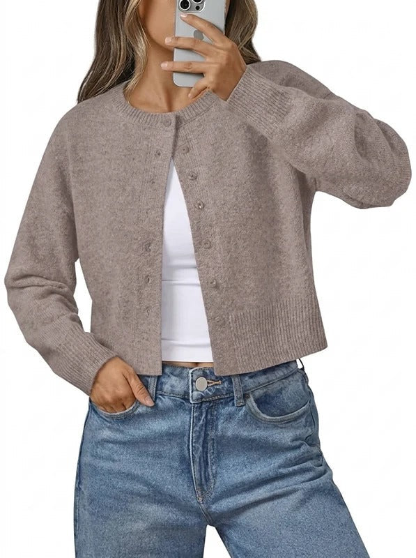 Womens Cropped Button Down Cardigan - Lightweight Knit Sweater