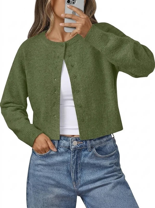 Womens Cropped Button Down Cardigan - Lightweight Knit Sweater