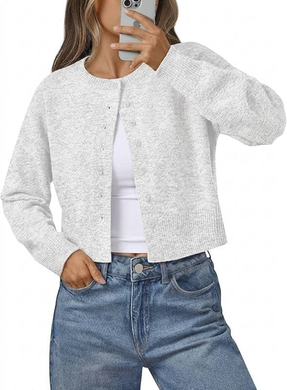 Womens Cropped Button Down Cardigan - Lightweight Knit Sweater