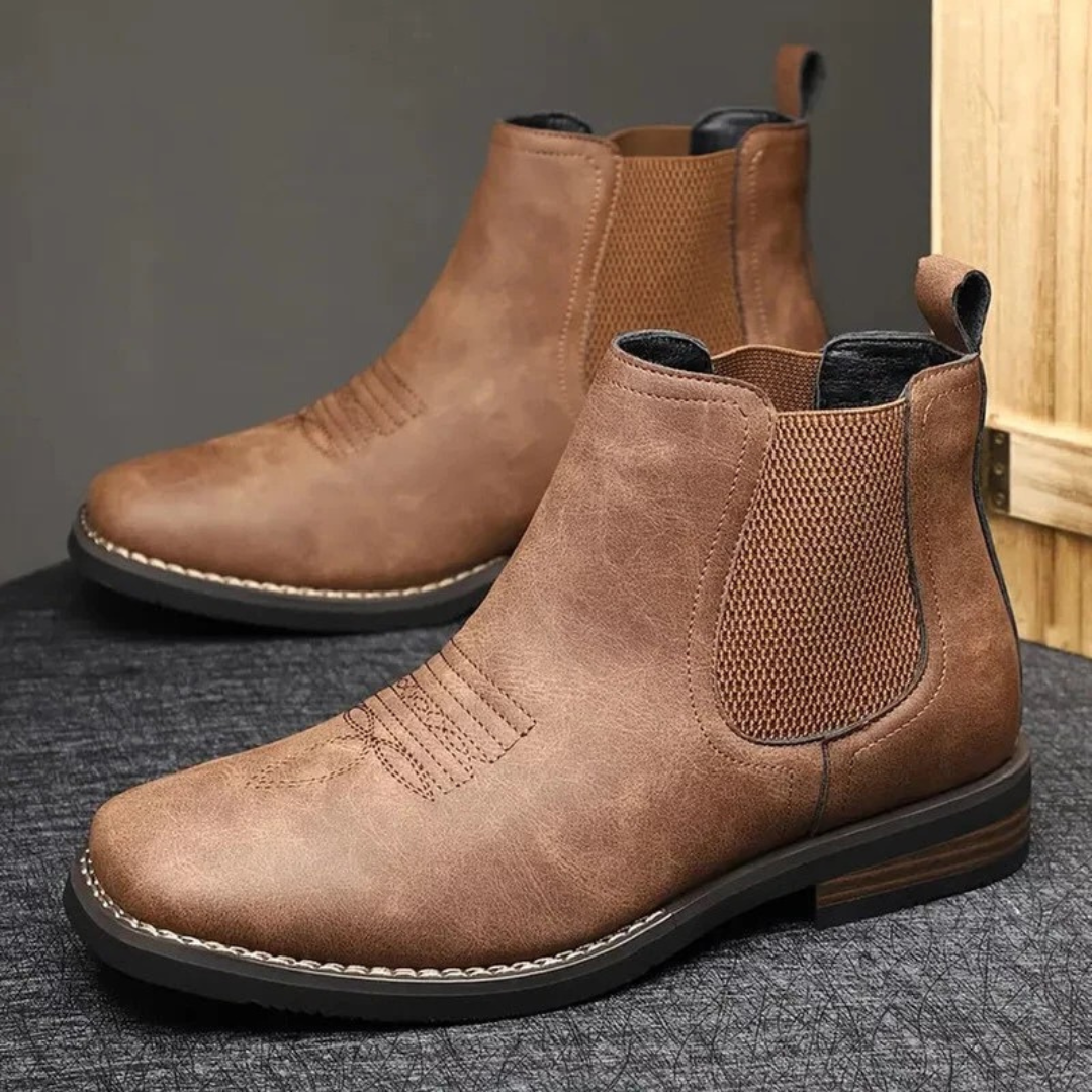 Men's Slip On Chelsea Boots with Contoured Footbed and Grip Sole, Synthetic Upper