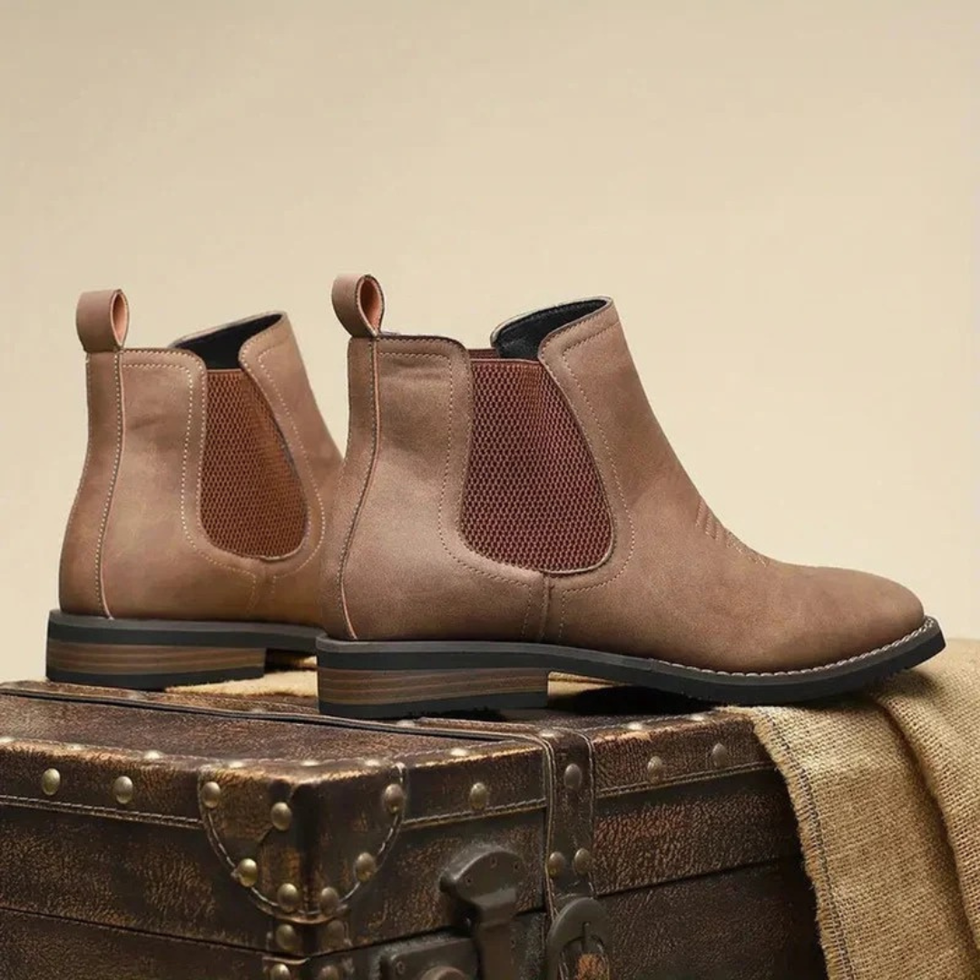 Men's Slip On Chelsea Boots with Contoured Footbed and Grip Sole, Synthetic Upper